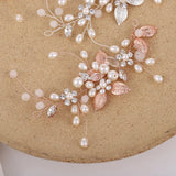 Simulated Pearls Headbands Leaves Rose Silver Wedding Bridal Headpiece