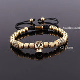 Skull Jewelry Stainless Steel Beaded CZ Pave Macrame Bracelet Men