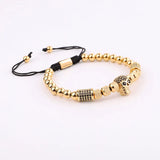 Skull Jewelry Stainless Steel Beaded CZ Pave Macrame Bracelet Men