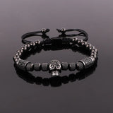 Skull Jewelry Stainless Steel Beaded CZ Pave Macrame Bracelet Men