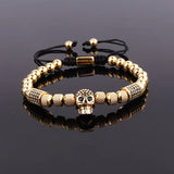 Skull Jewelry Stainless Steel Beaded CZ Pave Macrame Bracelet Men