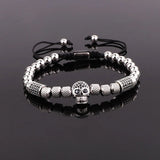 Skull Jewelry Stainless Steel Beaded CZ Pave Macrame Bracelet Men