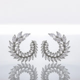 Sparkly Olive Branch Leaf Shape Marquise Cut Big 5a Zircon Stud Earrings