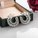 Sparkly Olive Branch Leaf Shape Marquise Cut Big 5a Zircon Stud Earrings
