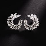 Sparkly Olive Branch Leaf Shape Marquise Cut Big 5a Zircon Stud Earrings