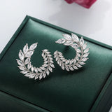Sparkly Olive Branch Leaf Shape Marquise Cut Big 5a Zircon Stud Earrings