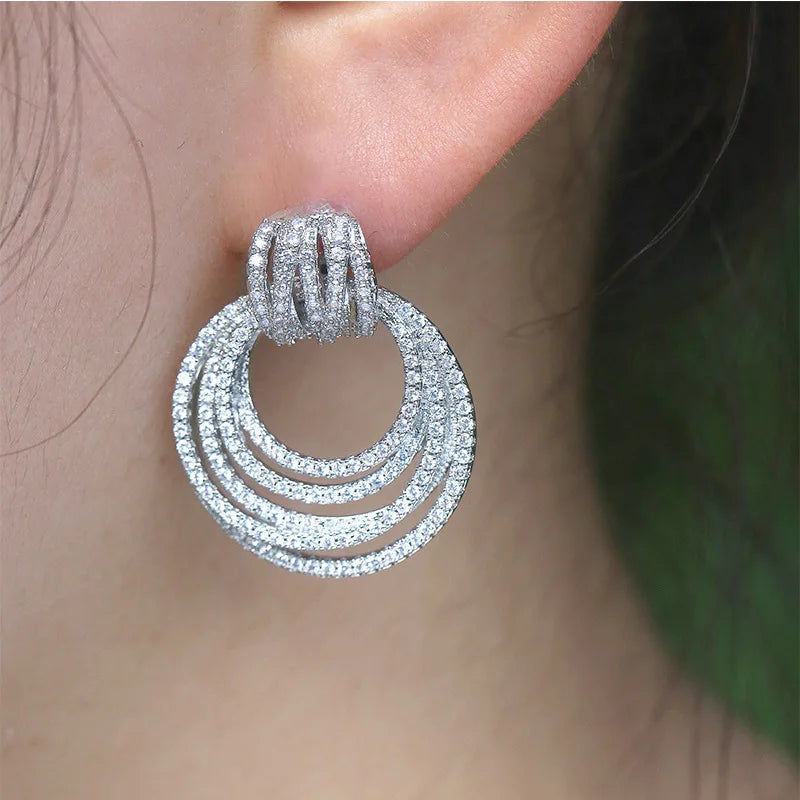 Sparkly Pave 5a Zircon Stud Earrings For Women 925 Silver Cocktail Fine Jewelry