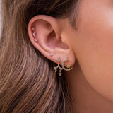 Stainless Steel CZ Chain Hoop Earring Star Moon Pendant Cartilage Piercing