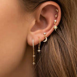 Stainless Steel CZ Chain Hoop Earring Star Moon Pendant Cartilage Piercing