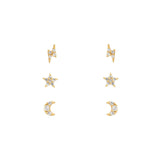 Stainless Steel CZ Chain Hoop Earring Star Moon Pendant Cartilage Piercing