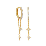 Stainless Steel CZ Chain Hoop Earring Star Moon Pendant Cartilage Piercing