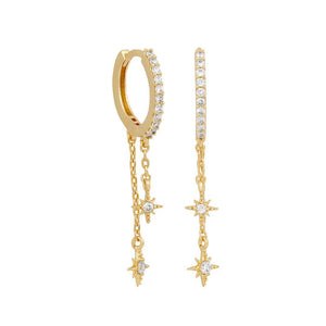 Stainless Steel CZ Chain Stud Earrings Star Moon Piercing Jewelry