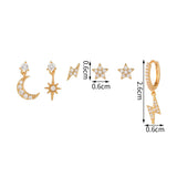 Stainless Steel CZ Chain Stud Earrings Star Moon Piercing Jewelry