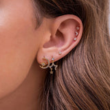 Stainless Steel CZ Chain Stud Earrings Star Moon Piercing Jewelry