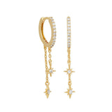 Stainless Steel CZ Chain Stud Earrings Star Moon Piercing Jewelry