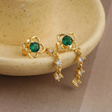 Green CZ Hoop Earrings Stainless Steel Small Pendant Cartilage Piercing