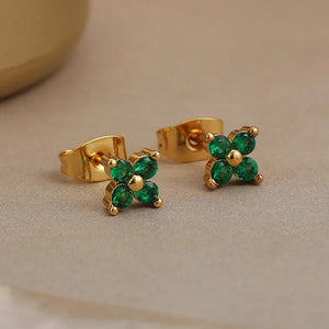 Green CZ Hoop Earrings Stainless Steel Small Pendant Cartilage Piercing