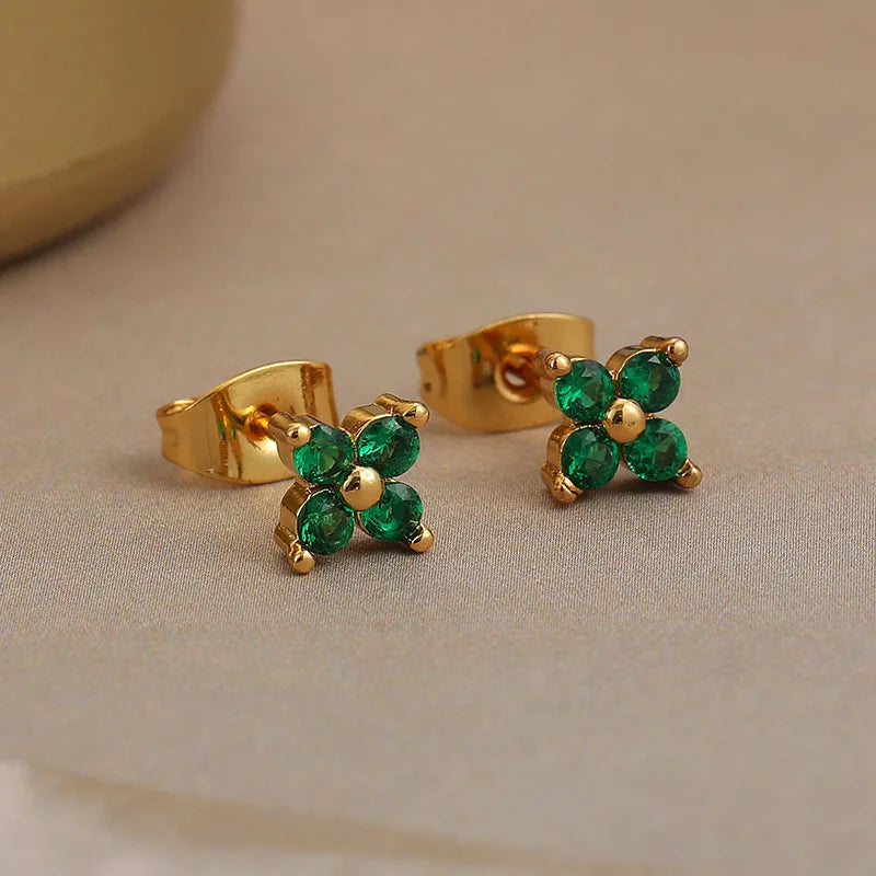 Green CZ Hoop Earrings Stainless Steel Small Pendant Cartilage Piercing