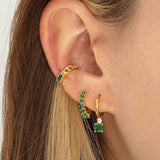 Green CZ Hoop Earrings Stainless Steel Small Pendant Cartilage Piercing