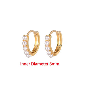 Stainless Steel Pearl Hoop Earrings Women Minimal Cartilage Piercing Jewelry