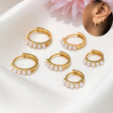 Stainless Steel Pearl Hoop Earrings Women Minimal Cartilage Piercing Jewelry