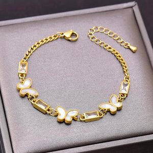 Stainless Steel Butterfly Zircon Chain Bracelet For Women
