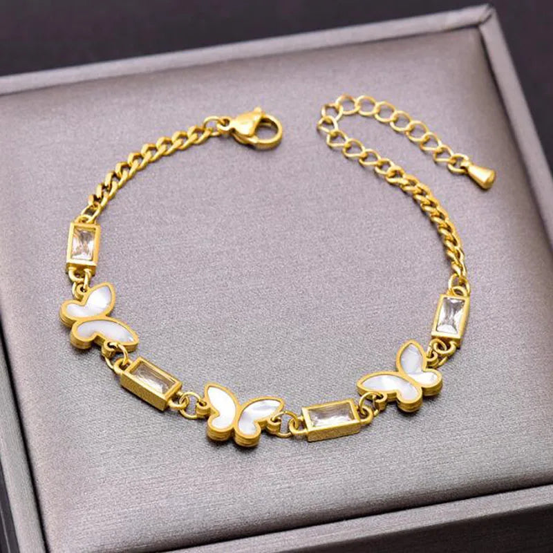 Stainless Steel Butterfly Zircon Chain Bracelet For Women