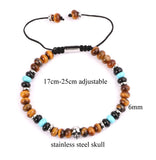 Skull Charm Stone Men Bracelet Stainless Steel Natural Adjustable Gift
