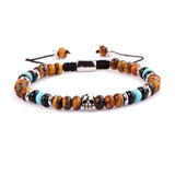Skull Charm Stone Men Bracelet Stainless Steel Natural Adjustable Gift