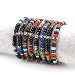 Skull Charm Stone Men Bracelet Stainless Steel Natural Adjustable Gift