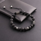Stainless Steel Vintage Leaf Feather Charm Natural Stone Bracelet Men