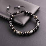 Stainless Steel Vintage Leaf Feather Charm Natural Stone Bracelet Men