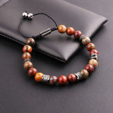 Stainless Steel Vintage Leaf Feather Charm Natural Stone Bracelet Men