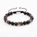 Stainless Steel Vintage Leaf Feather Charm Natural Stone Bracelet Men