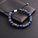 Stainless Steel Vintage Leaf Feather Charm Natural Stone Bracelet Men