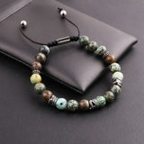 Stainless Steel Vintage Leaf Feather Charm Natural Stone Bracelet Men
