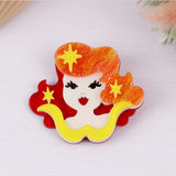 Yellow Hair Lady Acrylic Brooch Pin Resin Figure Jewelry
