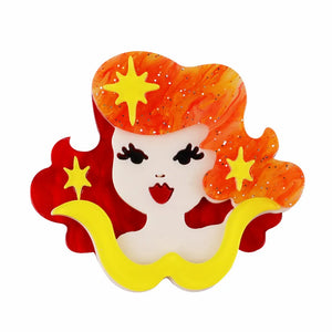 Yellow Hair Lady Acrylic Brooch Pin Resin Figure Jewelry