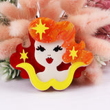 Yellow Hair Lady Acrylic Brooch Pin Resin Figure Jewelry