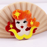 Yellow Hair Lady Acrylic Brooch Pin Resin Figure Jewelry