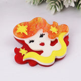 Yellow Hair Lady Acrylic Brooch Pin Resin Figure Jewelry