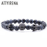 Stone Bracelet Skull Micro Pave CZ beads Crown Zircon Bracelet