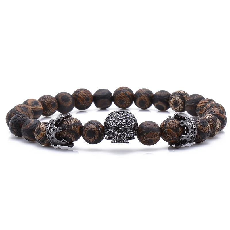 Stone Bracelet Skull Micro Pave CZ beads Crown Zircon Bracelet