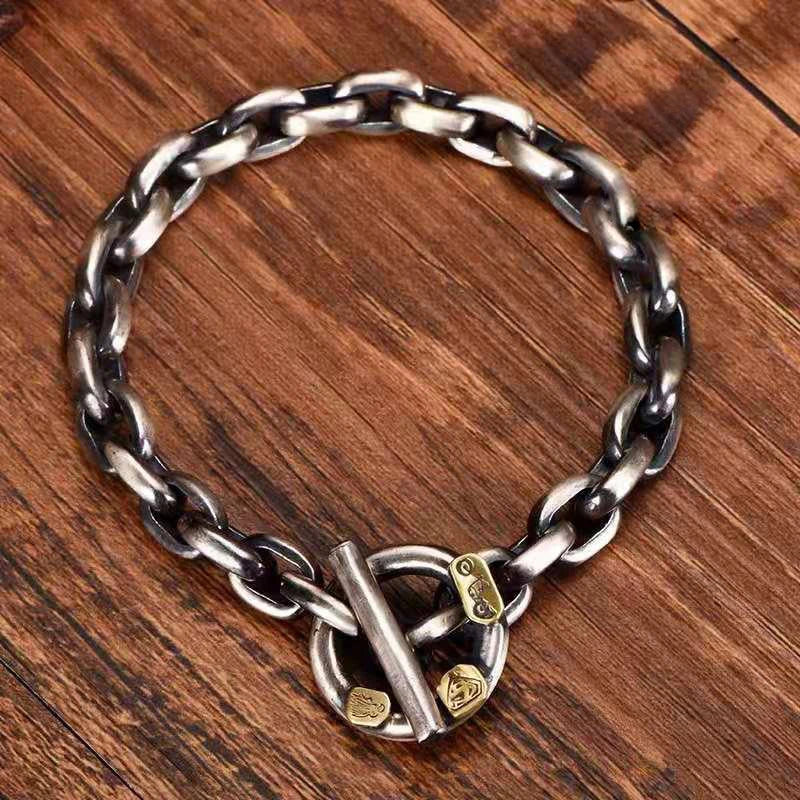 Men's Thick Silver Bracelet Motorcycle Style Jewelry