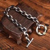 Men's Thick Silver Bracelet Motorcycle Style Jewelry