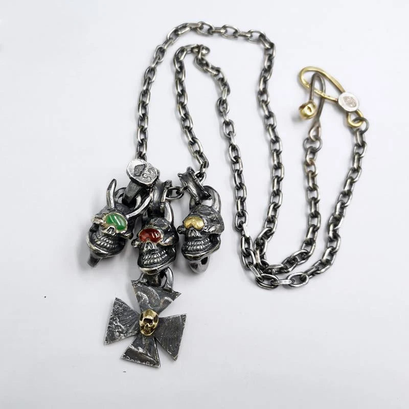 Retro Three Skull Necklaces All-match Sweater Necklace Men's Jewelry