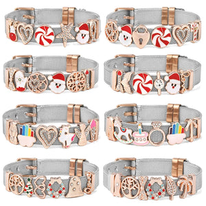 10mm Mesh Bracelets with Santa Claus Charm Beads for Christmas Gift