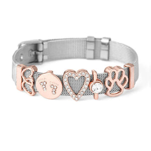 Stainless Steel Mesh Bracelet Set with Footprint Charm Beads