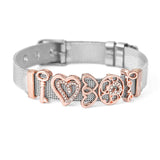 Stainless Steel Mesh Bracelet Set with Footprint Charm Beads