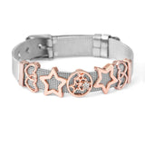 Stainless Steel Mesh Bracelet Set with Footprint Charm Beads